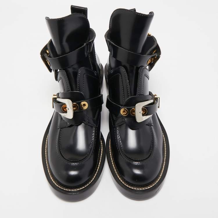Pre Owned Balenciaga Black Leather Ceinture Buckle Detail Ankle Boots Size 41