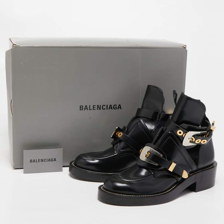 Pre Owned Balenciaga Black Leather Ceinture Buckle Detail Ankle Boots Size 41