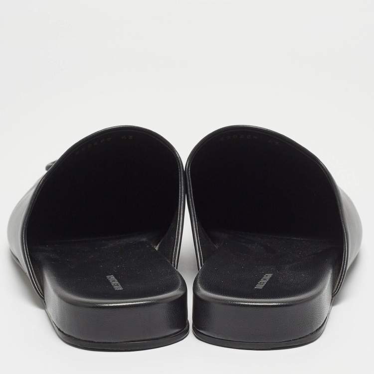 Pre Owned Balenciaga Black Leather Cosy BB Flat Mules Size 43 
