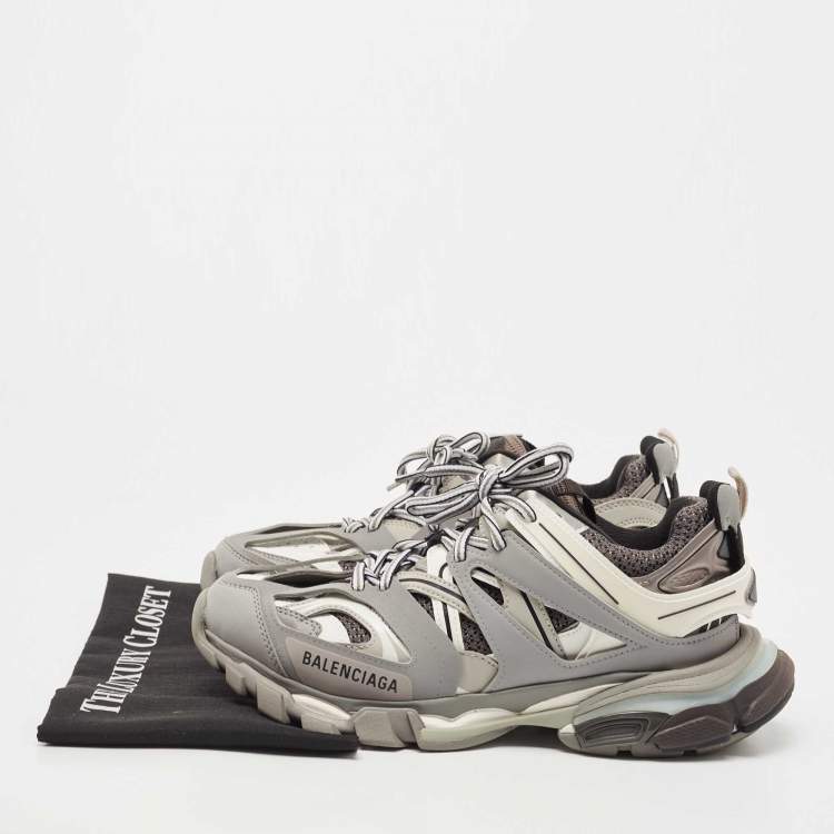 Pre Owned Balenciaga Grey/White Mesh and Rubber Track Low Top Sneakers Size 39