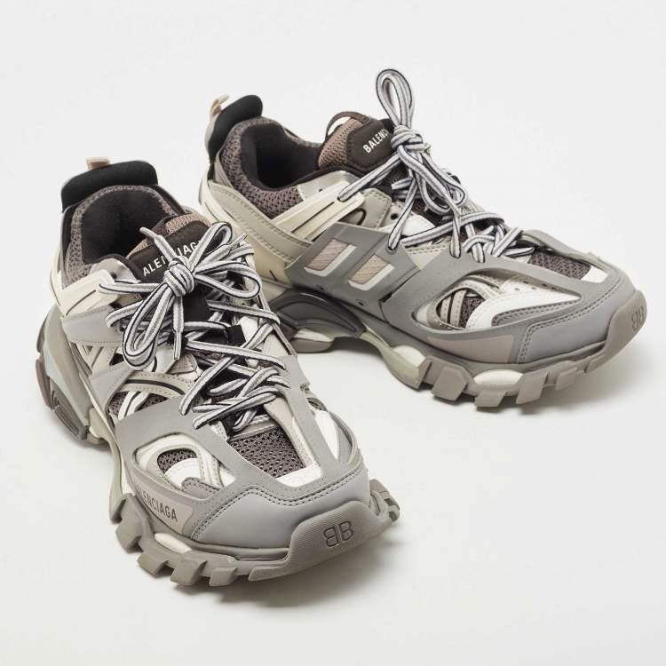 Pre Owned Balenciaga Grey/White Mesh and Rubber Track Low Top Sneakers Size 39