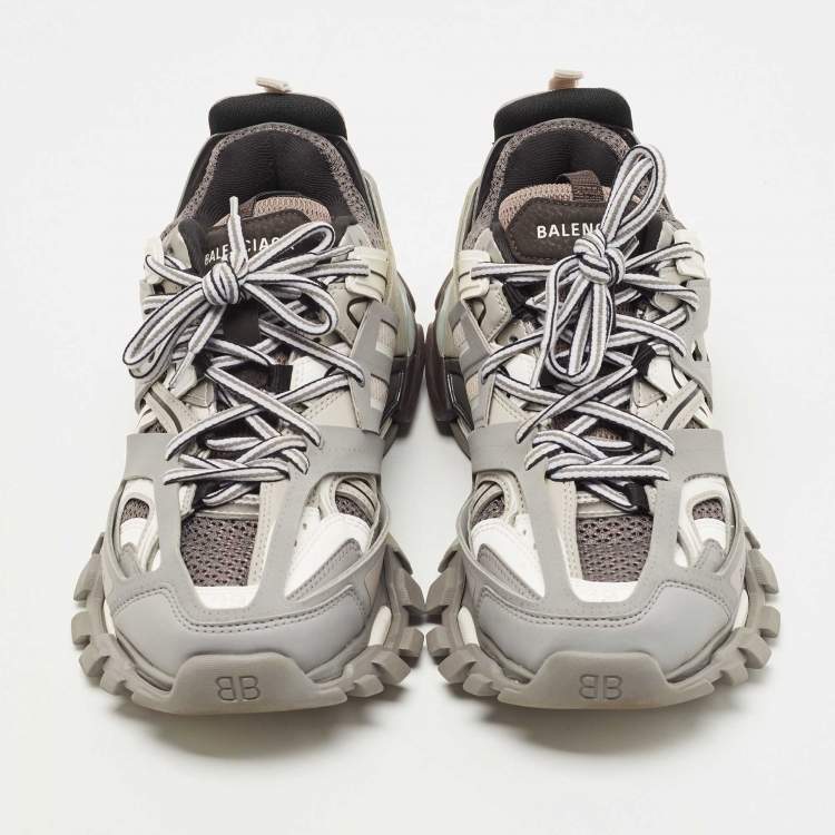 Pre Owned Balenciaga Grey/White Mesh and Rubber Track Low Top Sneakers Size 39