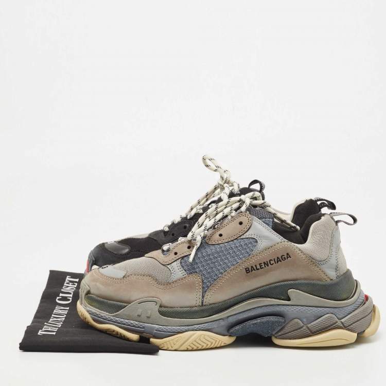 Pre Owned Balenciaga Multicolour Nubuck Leather and Mesh Triple S Sneakers Size 43