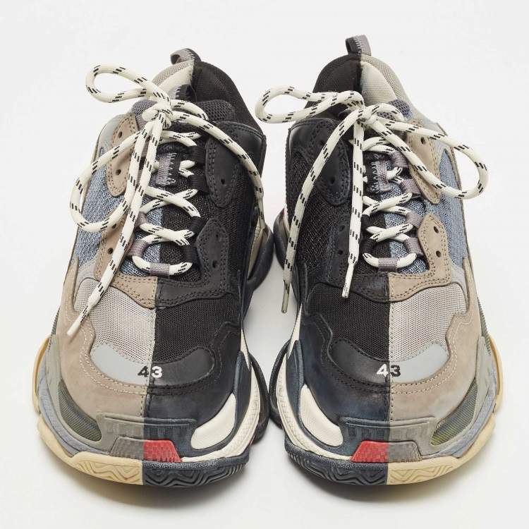 Pre Owned Balenciaga Multicolour Nubuck Leather and Mesh Triple S Sneakers Size 43