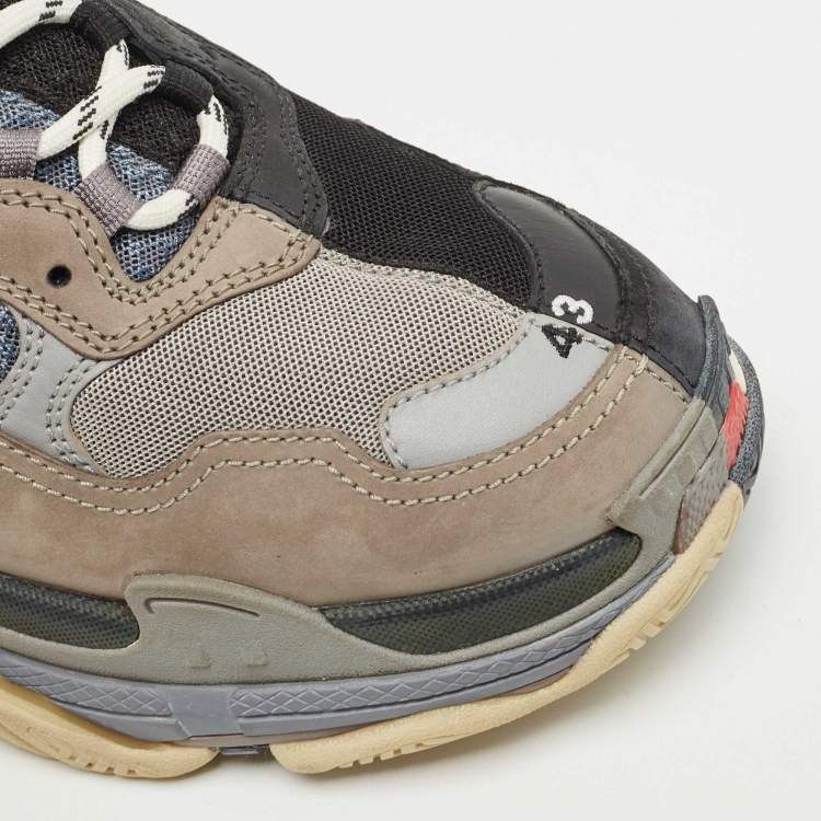 Pre Owned Balenciaga Multicolour Nubuck Leather and Mesh Triple S Sneakers Size 43