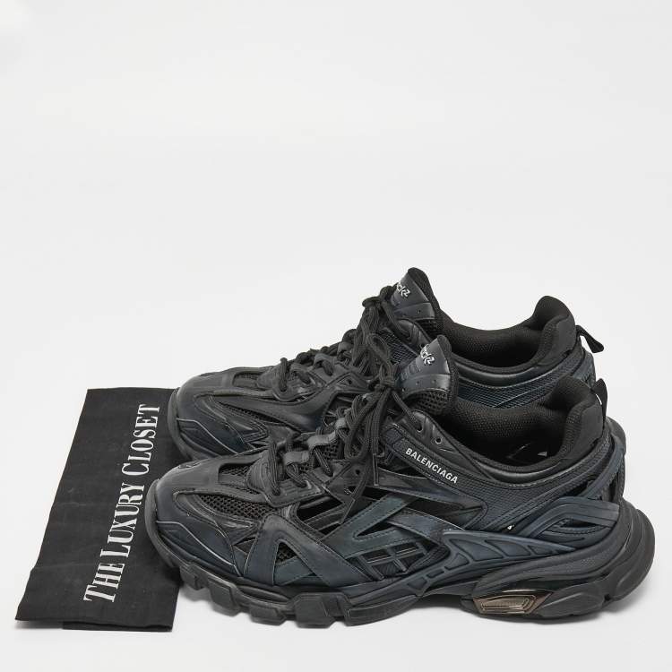 Pre Owned Balenciaga Black Leather and Mesh Track 2 Sneakers Size 44