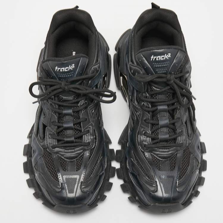 Pre Owned Balenciaga Black Leather and Mesh Track 2 Sneakers Size 44