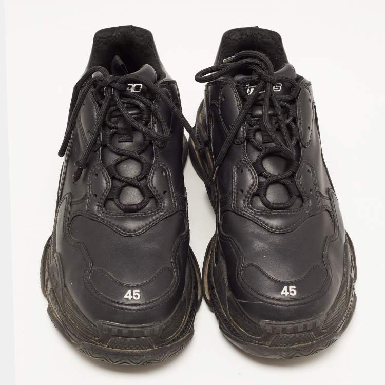 مملوكة مسبقًا Balenciaga Black Leather Triple S Sneakers Size 45