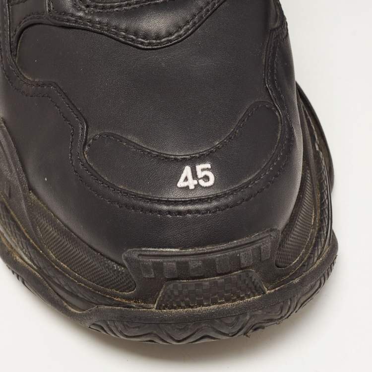 مملوكة مسبقًا Balenciaga Black Leather Triple S Sneakers Size 45