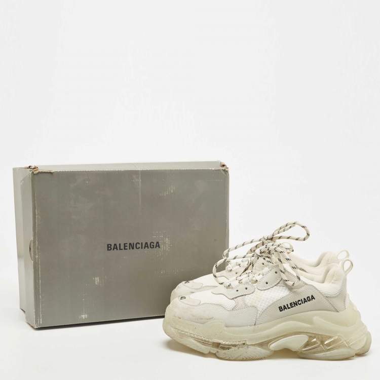 Pre Owned Balenciaga White/Grey Leather, Mesh Triple S Clear Sneakers Size 40