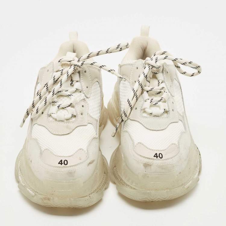 Pre Owned Balenciaga White/Grey Leather, Mesh Triple S Clear Sneakers Size 40