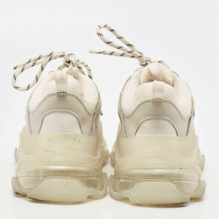 Pre Owned Balenciaga White/Grey Leather, Mesh Triple S Clear Sneakers Size 40