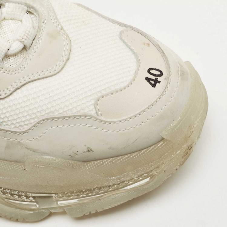 Pre Owned Balenciaga White/Grey Leather, Mesh Triple S Clear Sneakers Size 40
