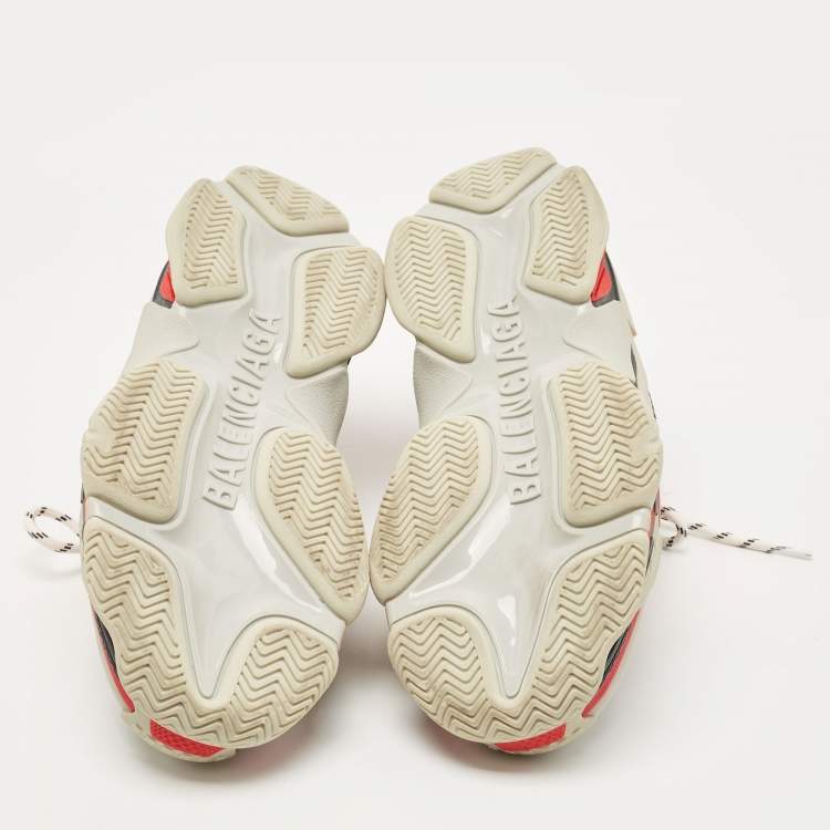 Pre Owned Balenciaga Red/Grey Mesh and Nubuck Triple S Low Top Sneakers Size 45