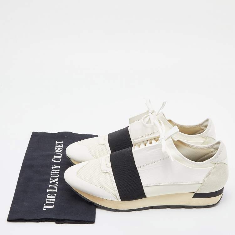 Pre Owned Balenciaga White Mesh,Suede and Leather Race Runner Sneakers Size 43
