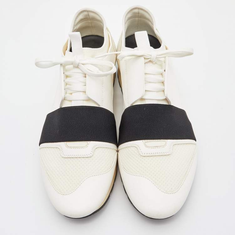 Pre Owned Balenciaga White Mesh,Suede and Leather Race Runner Sneakers Size 43