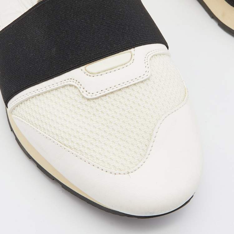 Pre Owned Balenciaga White Mesh,Suede and Leather Race Runner Sneakers Size 43