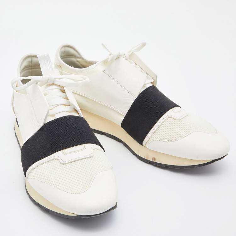Pre Owned Balenciaga White Mesh,Suede and Leather Race Runner Sneakers Size 43