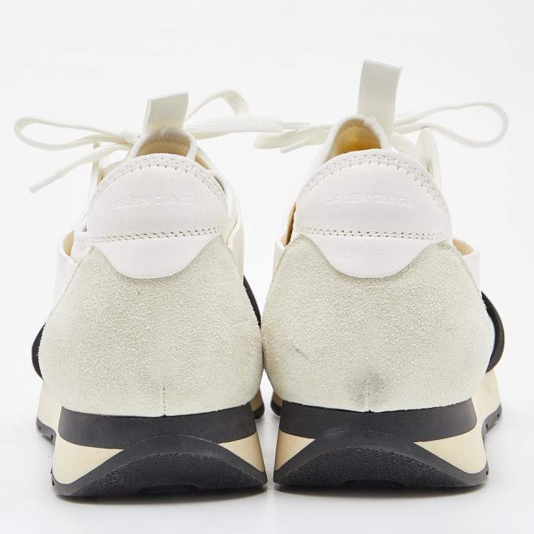 Pre Owned Balenciaga White Mesh,Suede and Leather Race Runner Sneakers Size 43