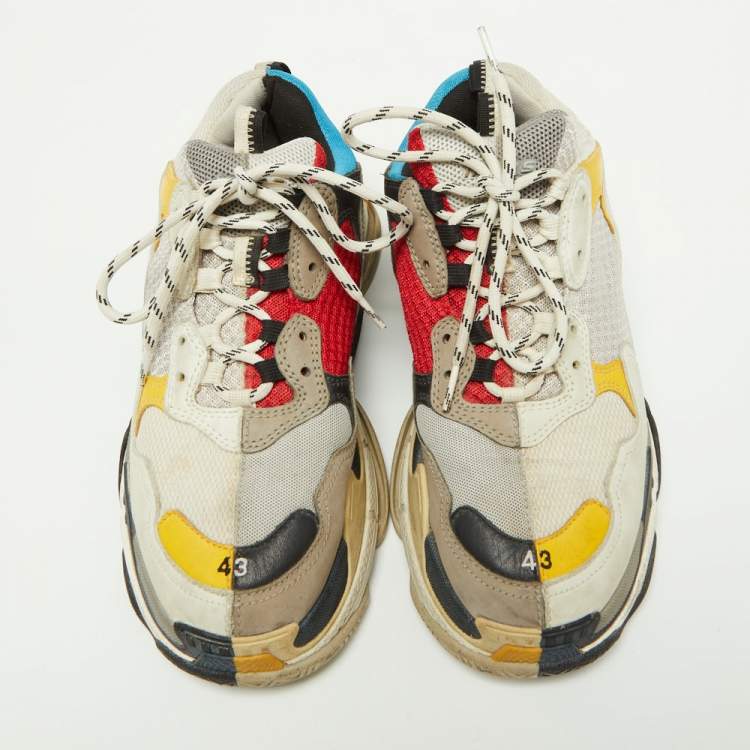 Pre Owned Balenciaga Multicolor Leather and Mesh Triple S Sneakers Size 43