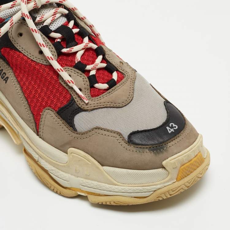 Pre Owned Balenciaga Multicolor Leather And Mesh Triple S Platform Sneakers Size 43