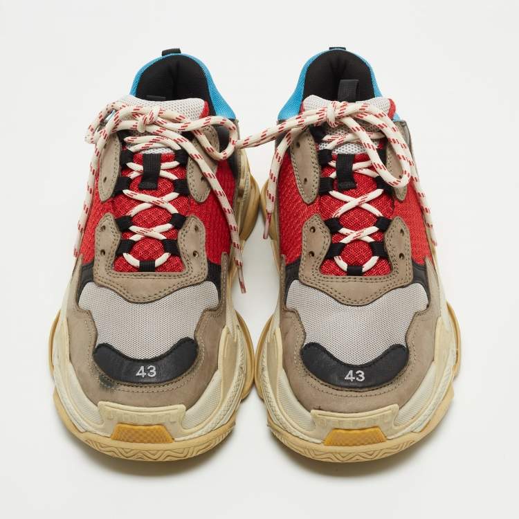 Pre Owned Balenciaga Multicolor Leather And Mesh Triple S Platform Sneakers Size 43