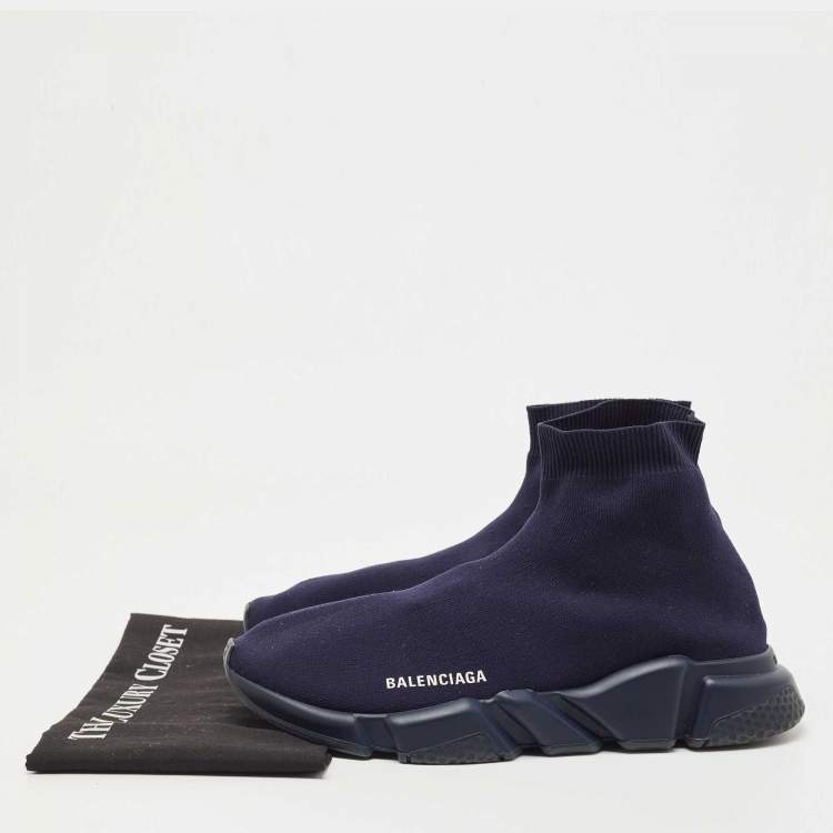 Pre Owned Balanciaga Navy Blue Knit Fabric High Top Sneakers Size 43