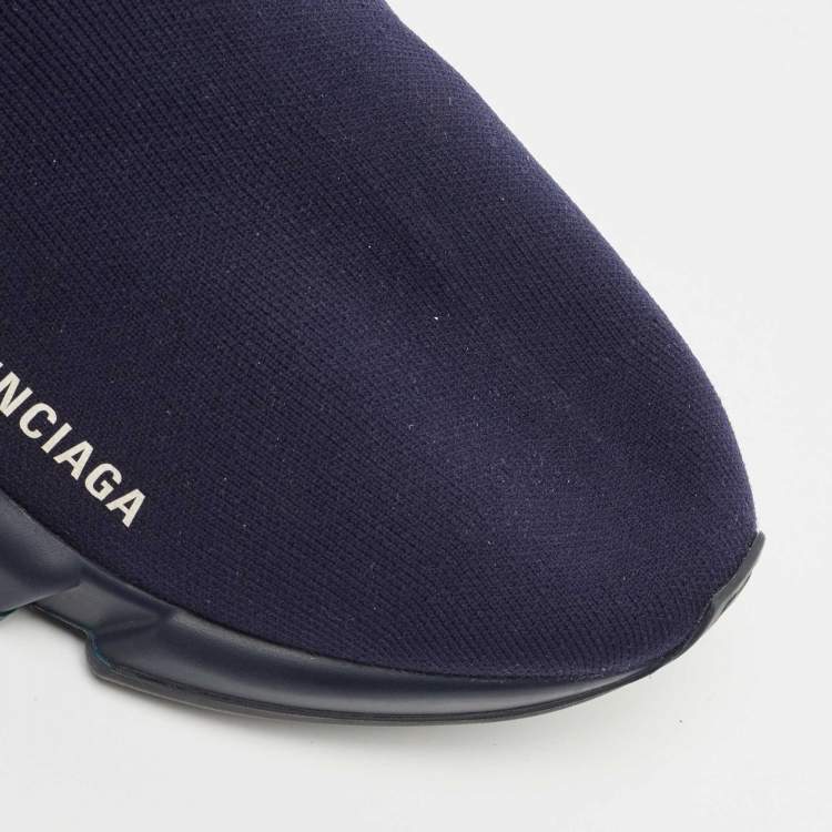 Pre Owned Balanciaga Navy Blue Knit Fabric High Top Sneakers Size 43