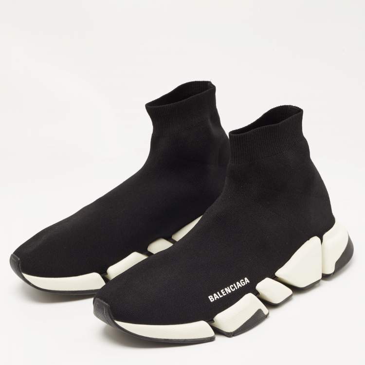 Pre Owned Balenciaga Black Knit Fabric Speed High Top Sneakers Size 44