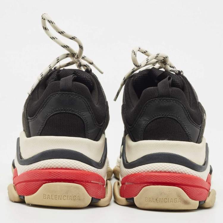 Pre Owned Balenciaga Black Mesh and Leather Triple S Lace Up Sneakers Size 42