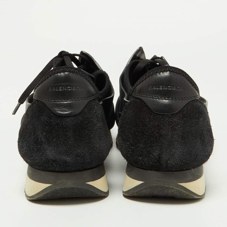 Pre Owned Balenciaga Black Leather and Mesh Race Runner Sneakers Size 44