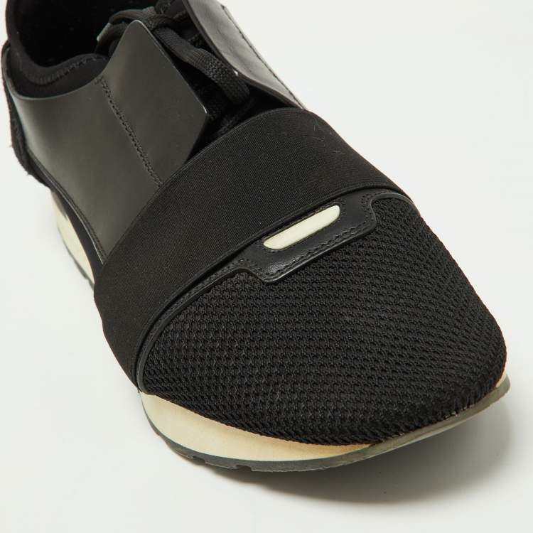 Pre Owned Balenciaga Black Leather and Mesh Race Runner Sneakers Size 44