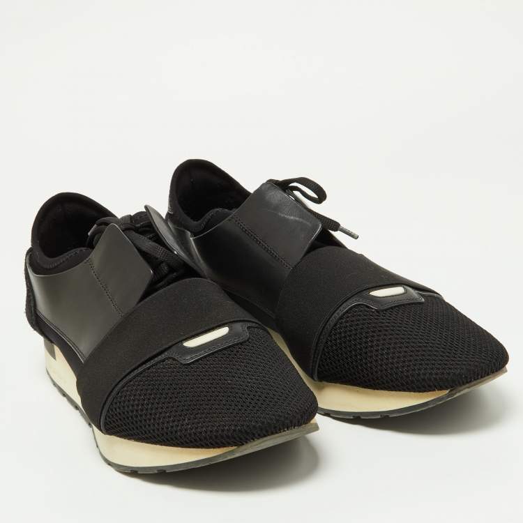 Pre Owned Balenciaga Black Leather and Mesh Race Runner Sneakers Size 44