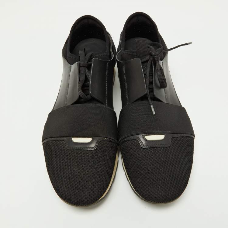 Pre Owned Balenciaga Black Leather and Mesh Race Runner Sneakers Size 44