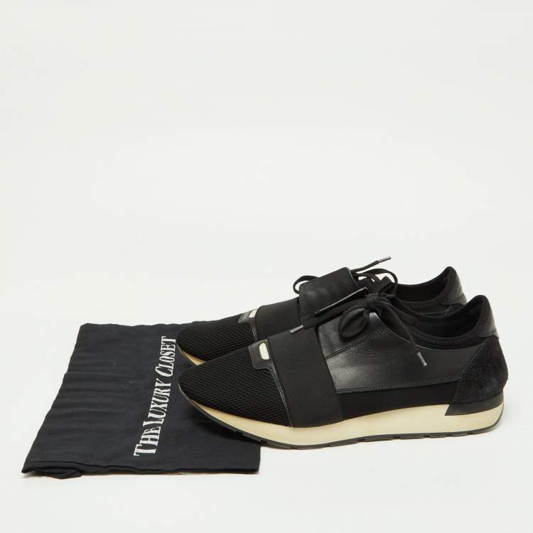 Pre Owned Balenciaga Black Leather and Mesh Race Runner Sneakers Size 44