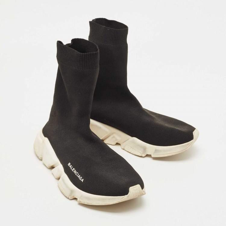 Pre Owned Balenciaga Black Knit Fabric Speed Trainer Sneakers Size 40