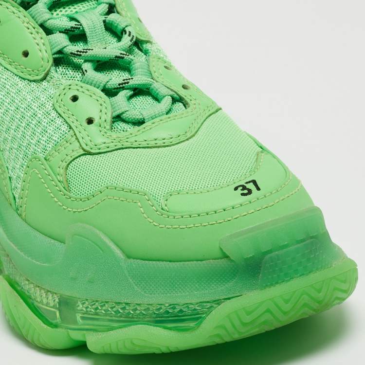 Pre Owned Balenciaga Green Mesh and Leather Triple S Low Top Sneakers Size 37