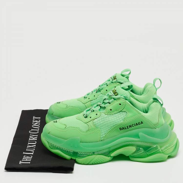 Pre Owned Balenciaga Green Mesh and Leather Triple S Low Top Sneakers Size 37