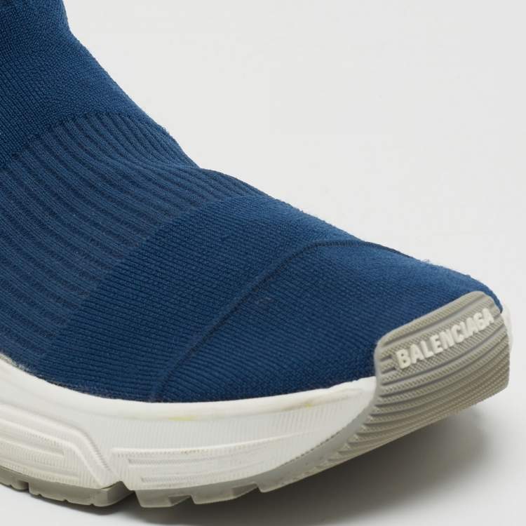 Pre Owned Balenciaga Blue Knit Fabric Speed Trainer Sneakers Size 43