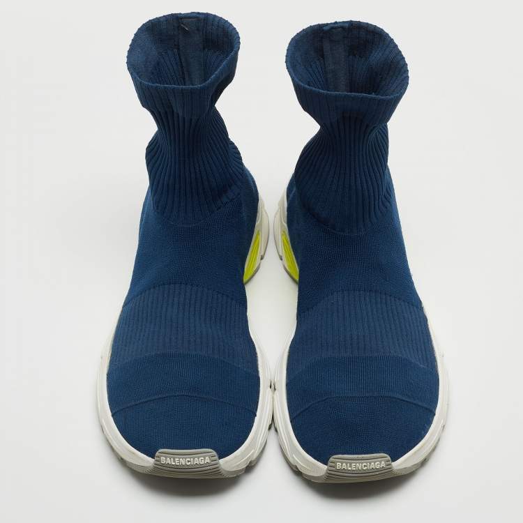 Pre Owned Balenciaga Blue Knit Fabric Speed Trainer Sneakers Size 43