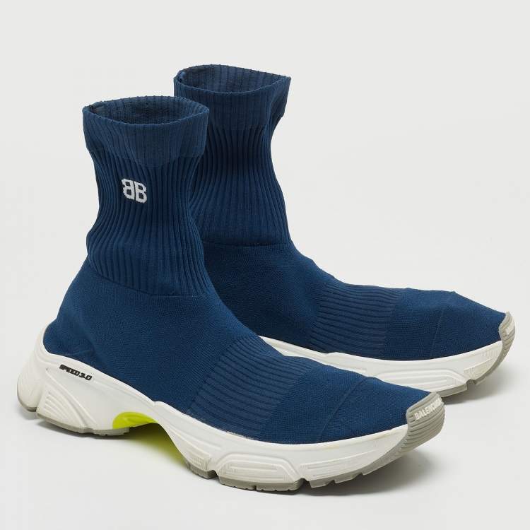 Pre Owned Balenciaga Blue Knit Fabric Speed Trainer Sneakers Size 43