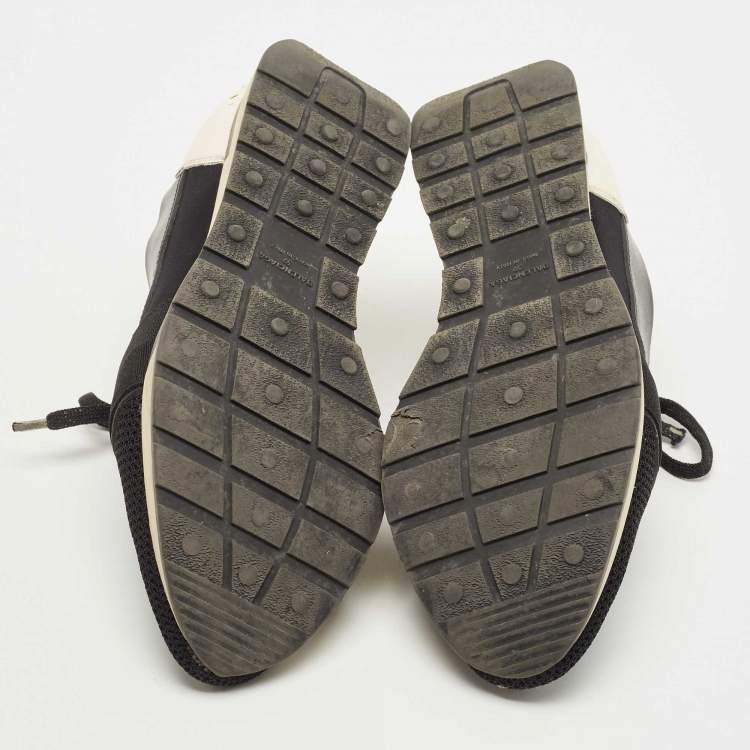 Pre Owned Balenciaga Black/White Leather,Mesh and Patent Race Runner Sneakers Size 39