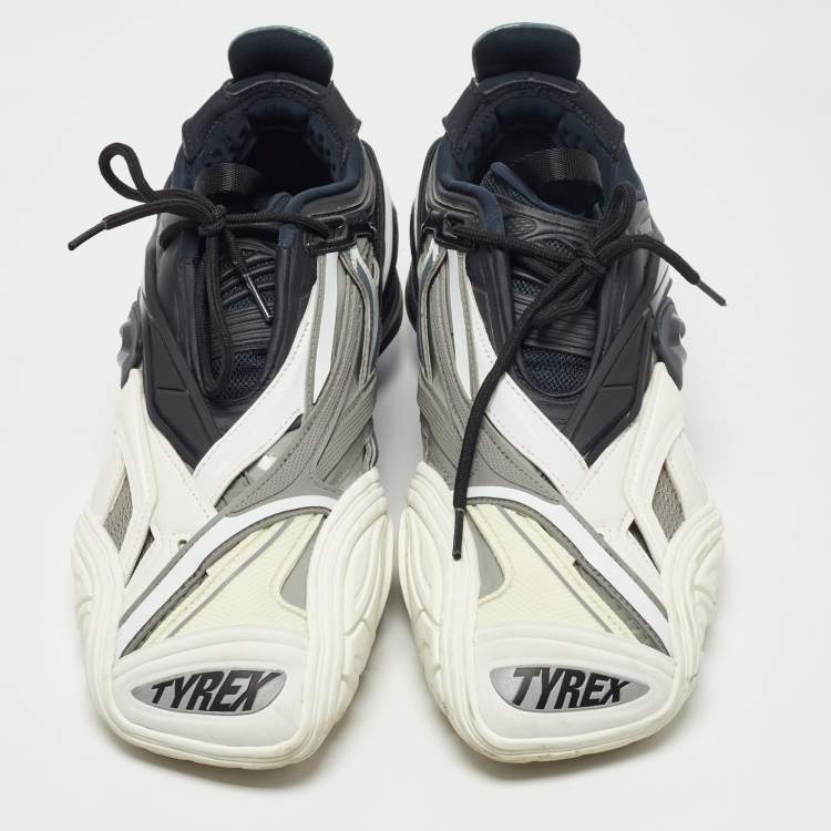 Pre Owned Balenciaga Black/White Rubber and Faux Leather Tyrex Sneakers Size 44