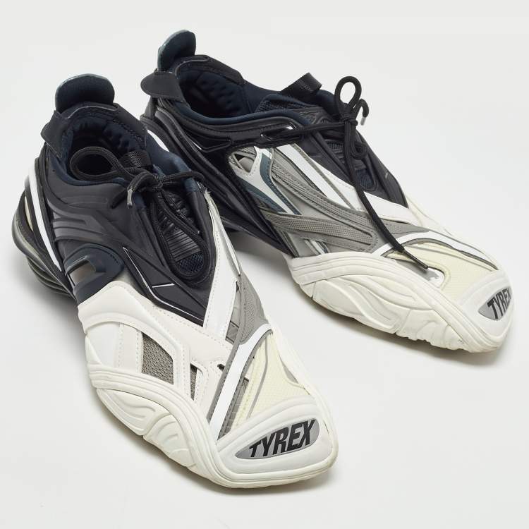 Pre Owned Balenciaga Black/White Rubber and Faux Leather Tyrex Sneakers Size 44