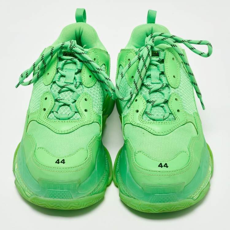 Pre Owned Balenciaga Green Mesh and Leather Triple S Clear Sneakers Size 44