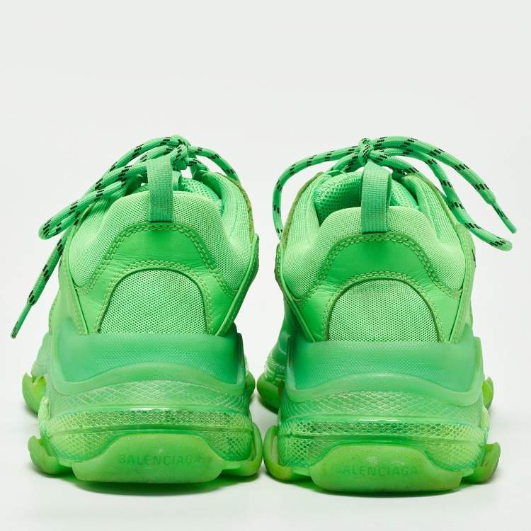 Pre Owned Balenciaga Green Mesh and Leather Triple S Clear Sneakers Size 44