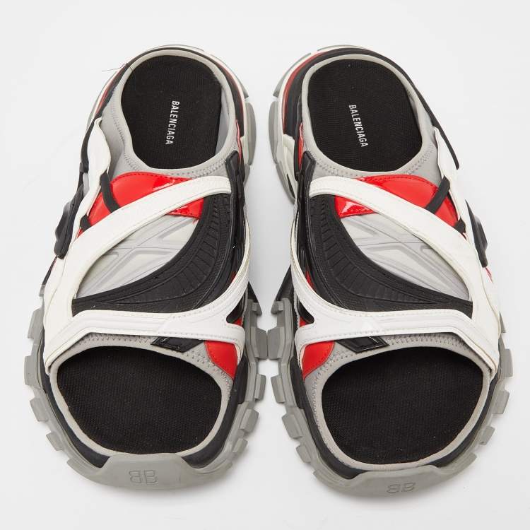 Pre Owned Balenciaga Tricolor Rubber and Leather Track Slides Size 45