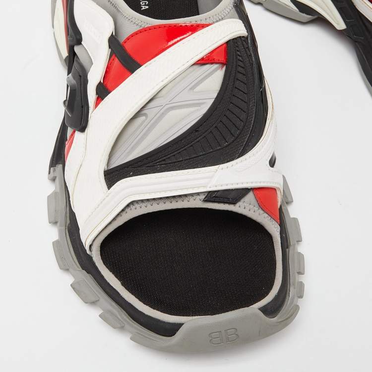 Pre Owned Balenciaga Tricolor Rubber and Leather Track Slides Size 45