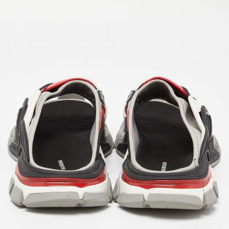Pre Owned Balenciaga Tricolor Rubber and Leather Track Slides Size 45