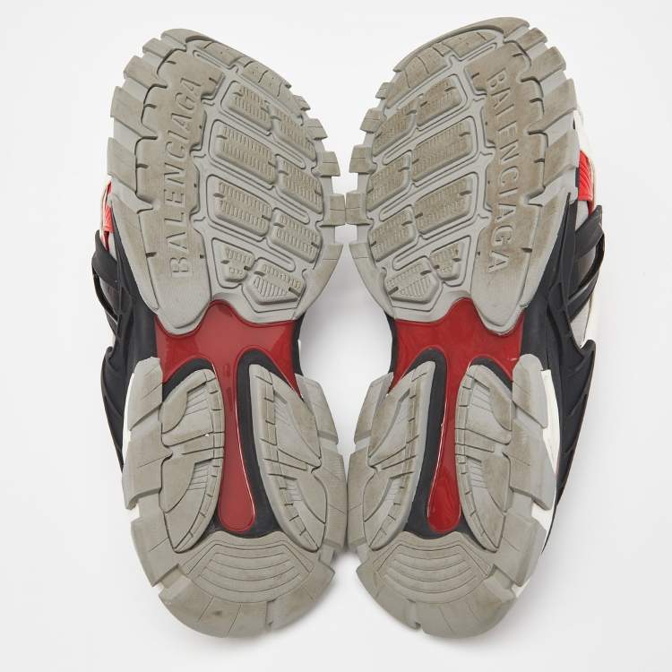 Pre Owned Balenciaga Tricolor Rubber and Leather Track Slides Size 45